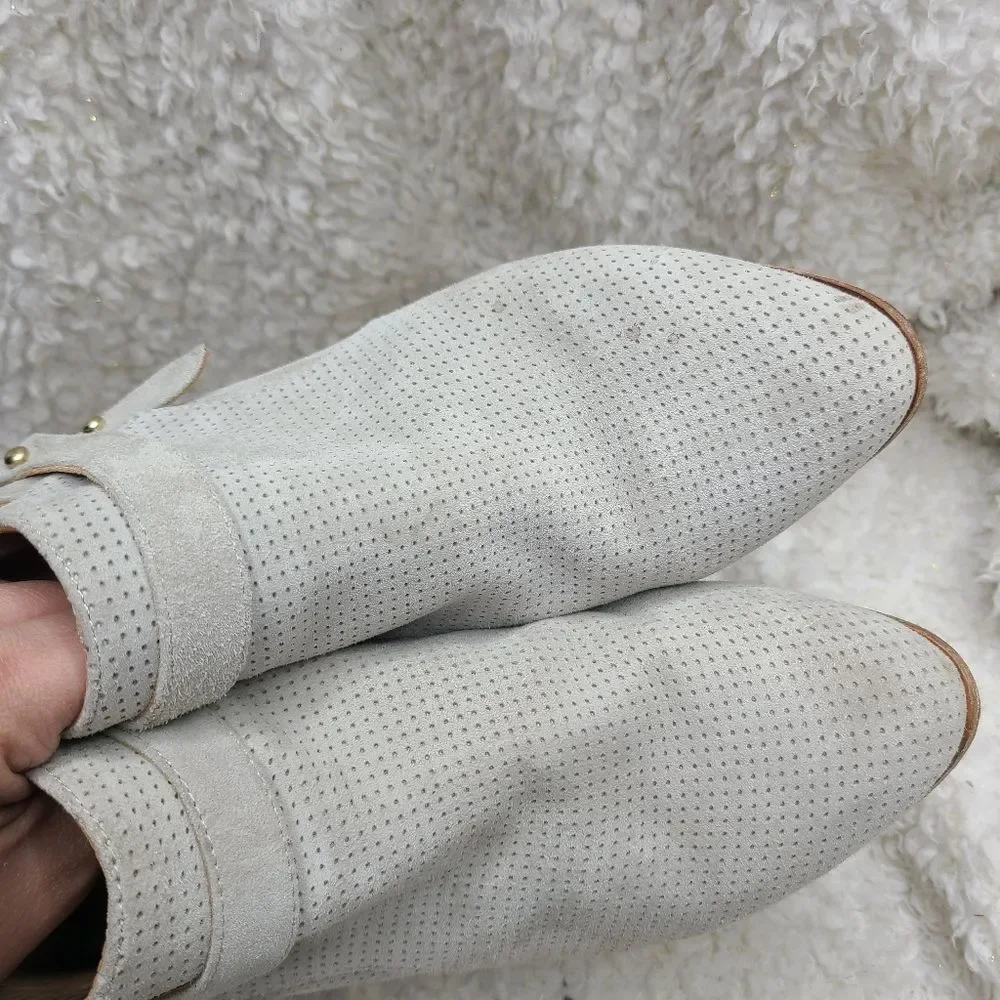 Anthropologie Taupe Perforated Suede‎ Ankle Boots sz 8.5